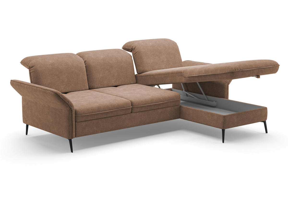 ECKSOFA in Flachgewebe Hellbraun  - Hellbraun/Schwarz, Konventionell, Textil/Metall (264/198cm) - Sit & More