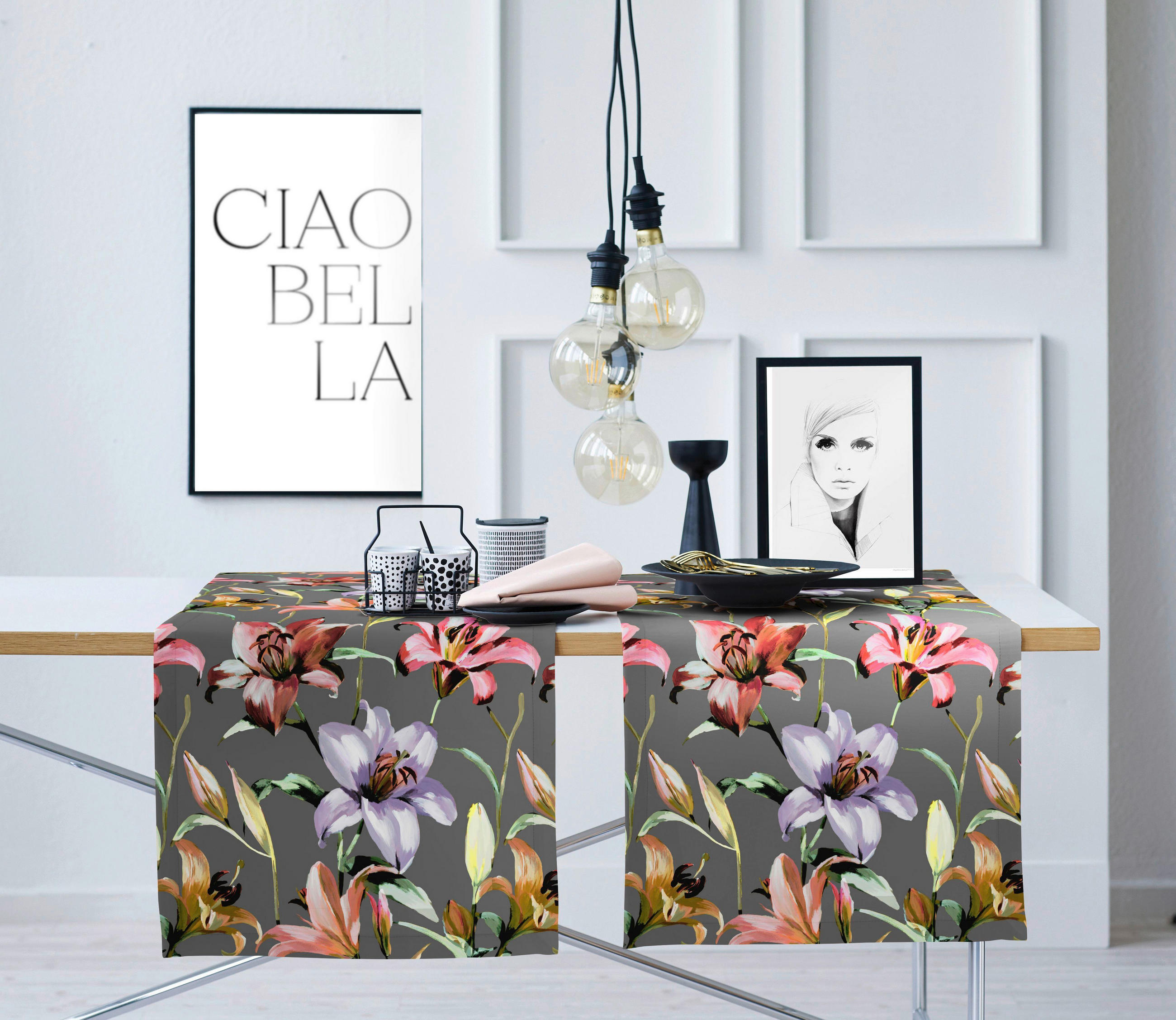 Thumbnail - Novel Tischläufer Herbstzeit, Anthrazit, Mehrfarbig, Textil, Blume, rechteckig, 48x140 cm, Oeko-Tex® Standard 100, Wohnt...