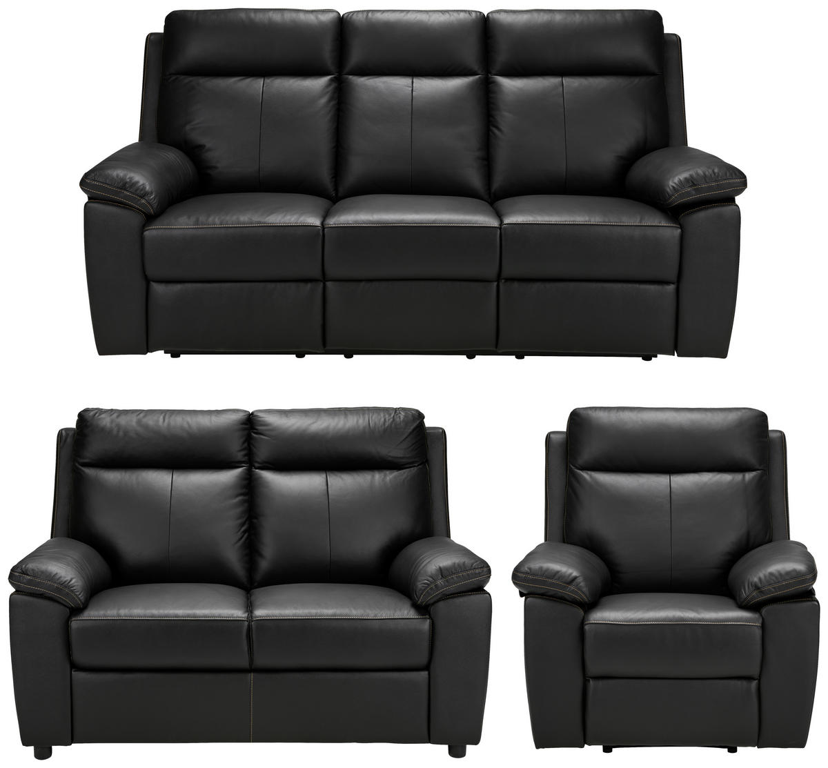 SEDACÍ SOUPRAVA 3+2+1, textil, kůže, černá - černá/krémová, Konvenční, textil/kůže - Xora
