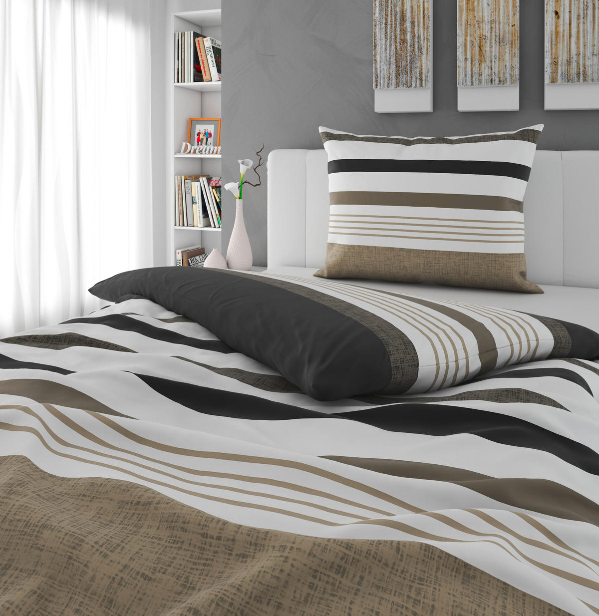 POSTEĽNÁ BIELIZEŇ, renforcé, taupe, 140/200 cm - taupe, Basics, textil (140/200cm) - Novel