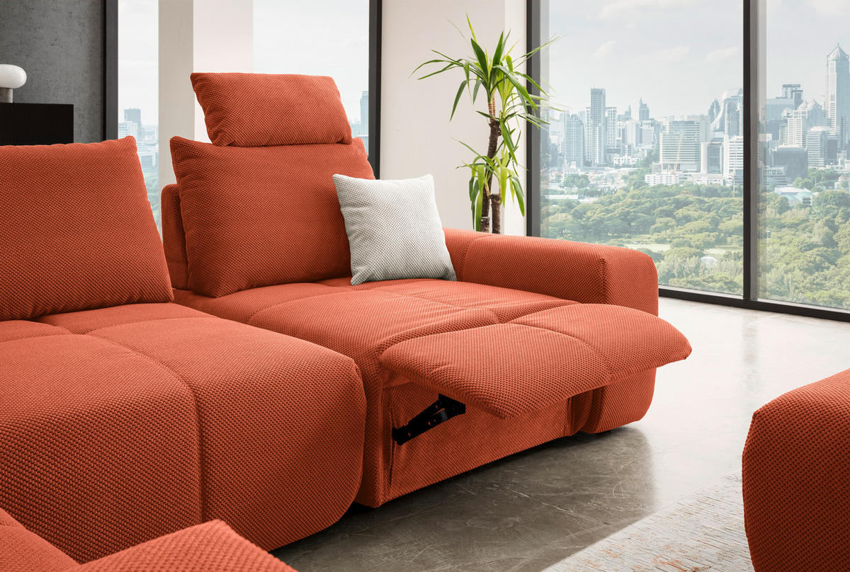 ECKSOFA in Velours Terracotta  - Terracotta/Schwarz, Design, Kunststoff/Textil (236/326cm) - Xora
