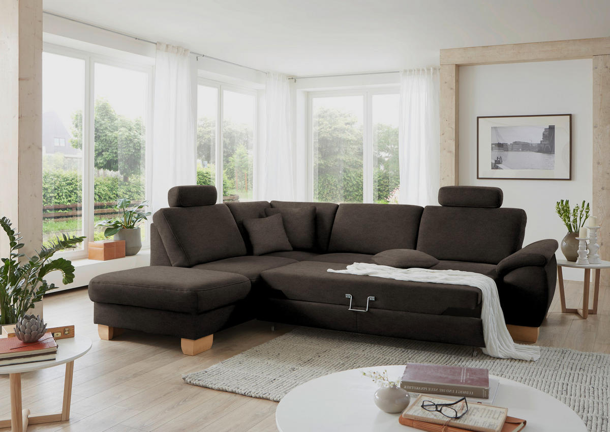 ECKSOFA in Mikrofaser Mokka  - Wildeiche/Beige, Konventionell, Holz/Textil (236/286cm) - Voleo