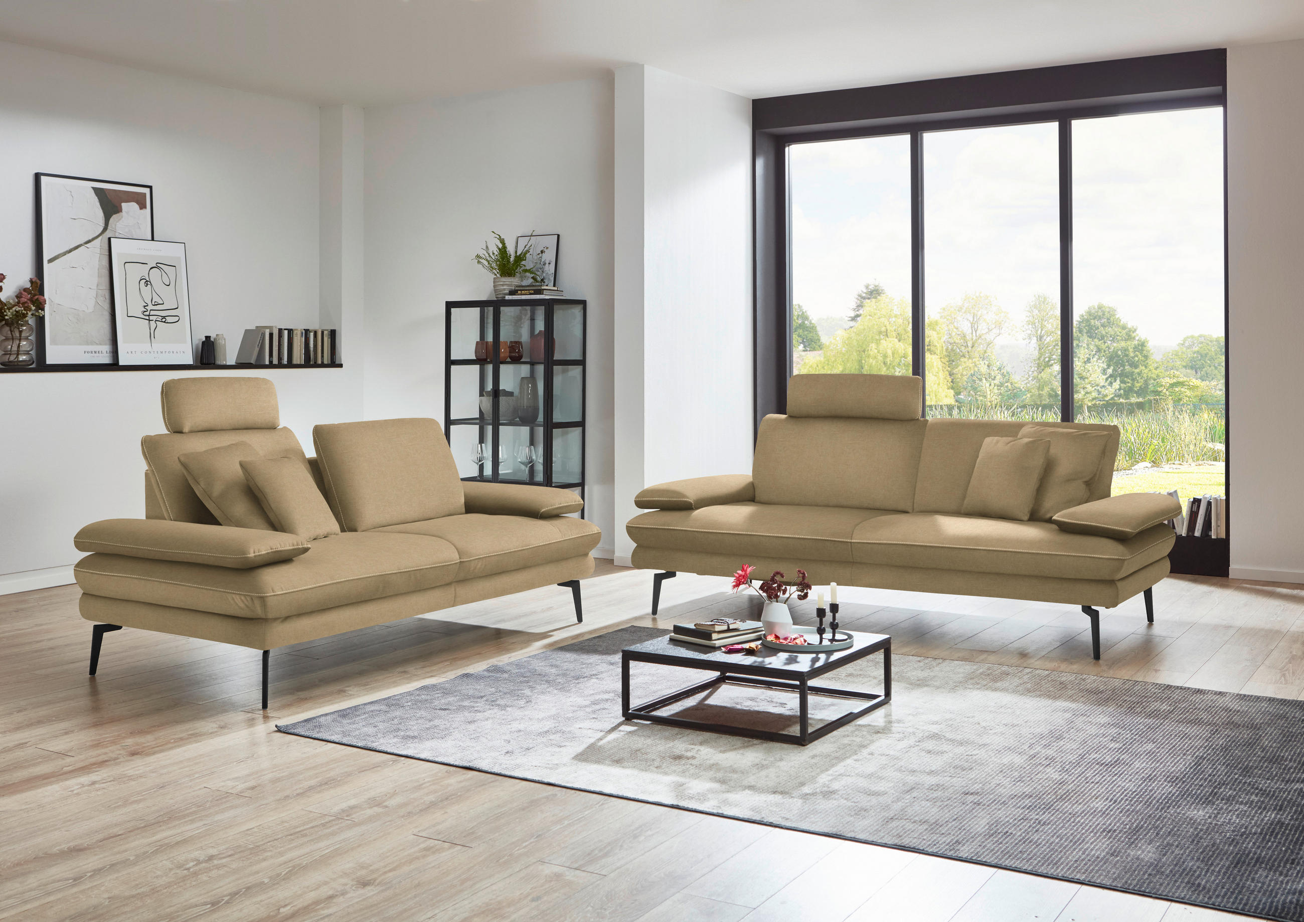 2,5-SITZER in Velours Cappuccino  - Beige/Schwarz, Design, Textil/Metall (196/89/104cm) - Dieter Knoll