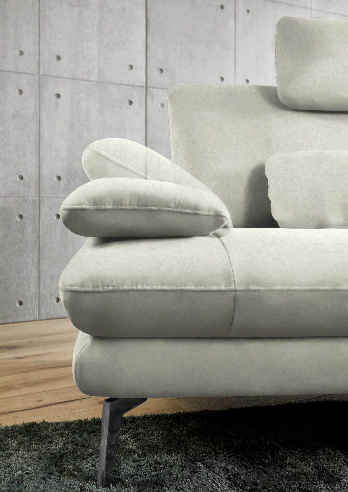 ECKSOFA in Velours Ecru  - Ecru/Schwarz, Design, Textil/Metall (284/184cm) - Dieter Knoll