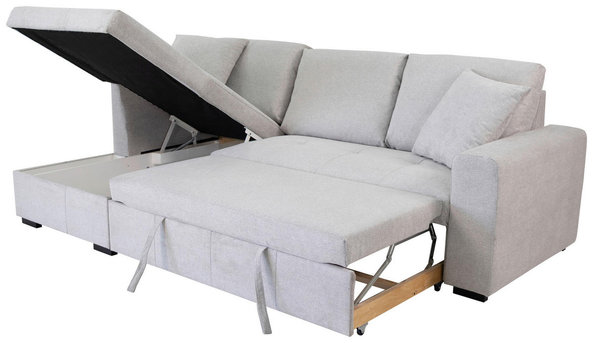 ECKSOFA LUKAS Silberfarben Struktur Zierkissen, Bettkasten  - Silberfarben, Trend, Textil (158/239cm) - P & B