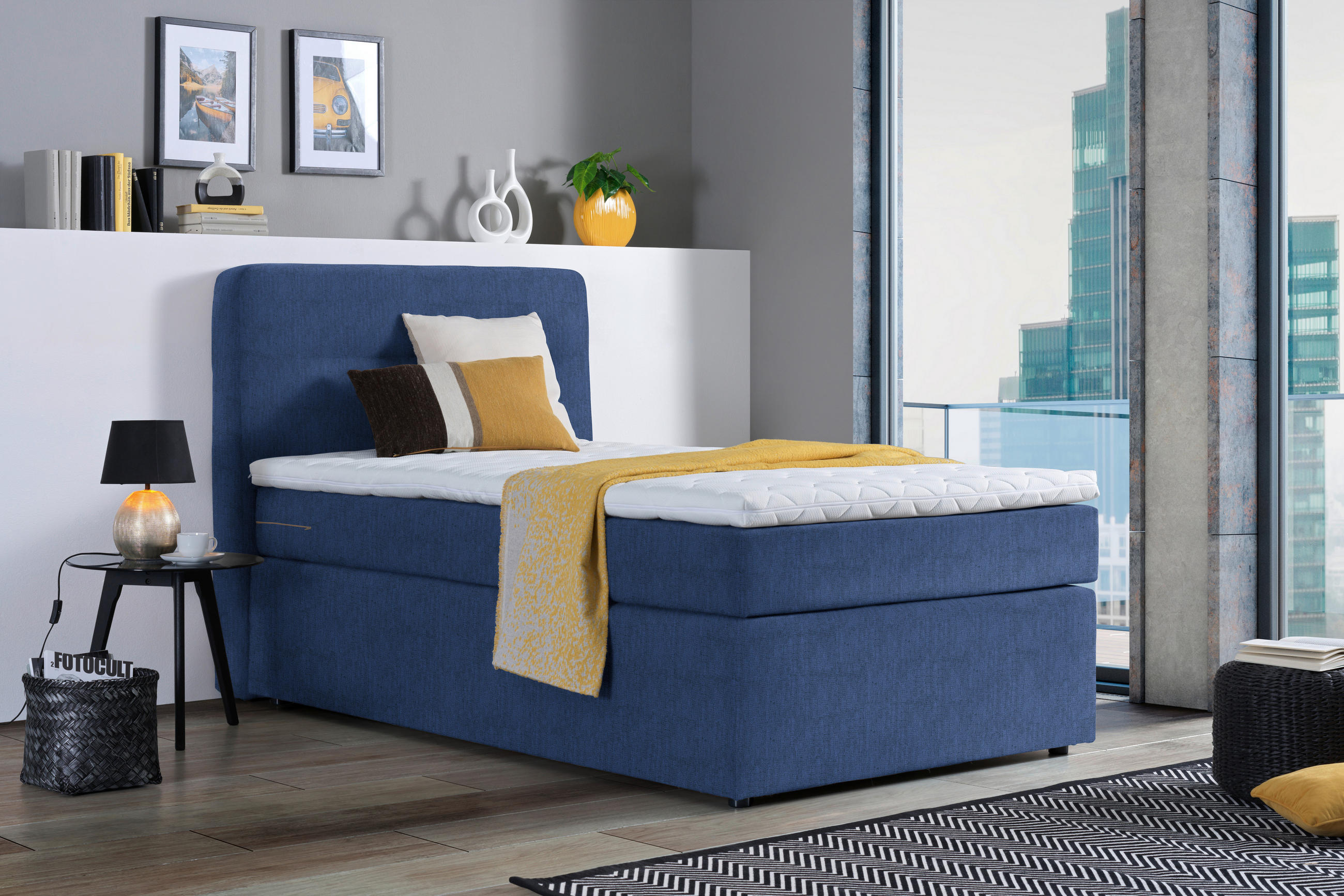 BOXSPRINGBETT 140/200 cm  in Blau  - Blau/Schwarz, Konventionell, Kunststoff/Textil (140/200cm) - Moderano