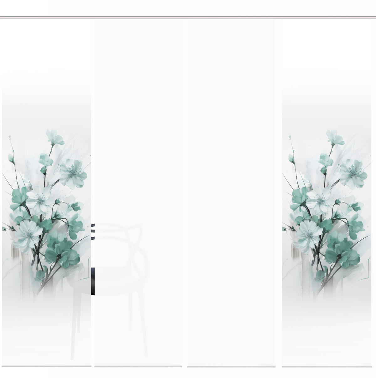FLÄCHENVORHANG  4 Stück  blickdicht  60/245 cm   - Weiß/Mintgrün, Natur, Textil (60/245cm)