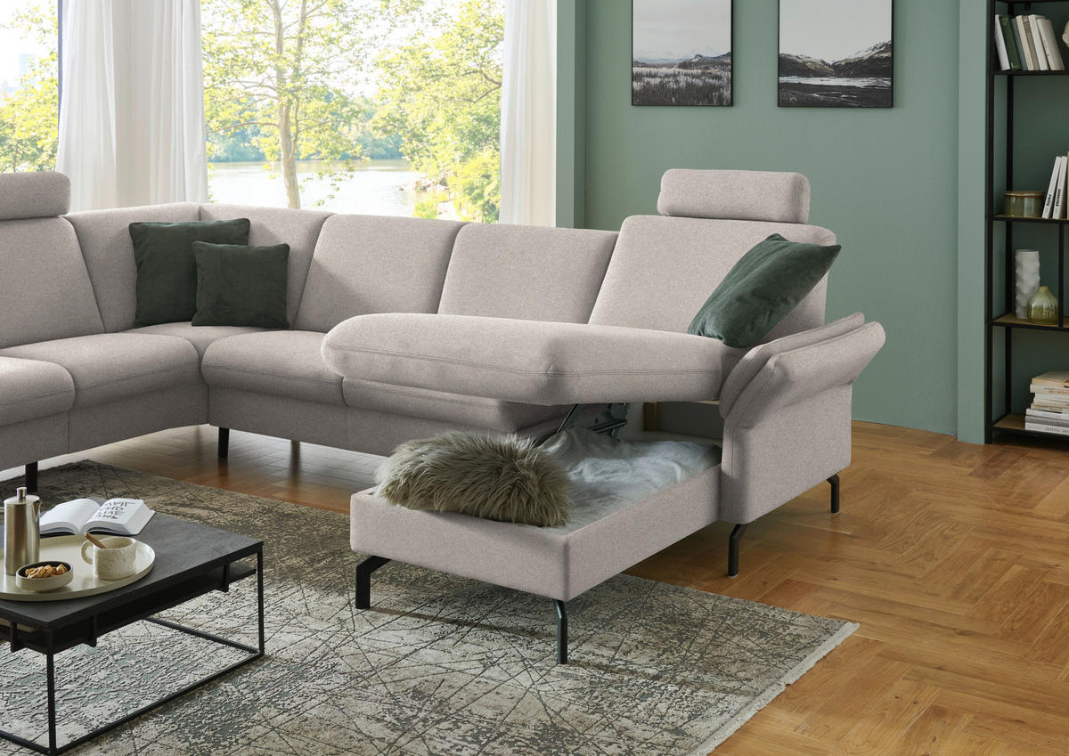 WOHNLANDSCHAFT Flachgewebe Beige  - Beige/Schwarz, Konventionell, Textil/Metall (190/307/170cm) - Beldomo Comfort