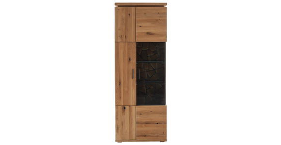 VITRINE  in furniert, massiv Balkeneiche Grau, Eichefarben - Eichefarben/Anthrazit, Natur, Glas/Holz (75/204/37cm) - Linea Natura