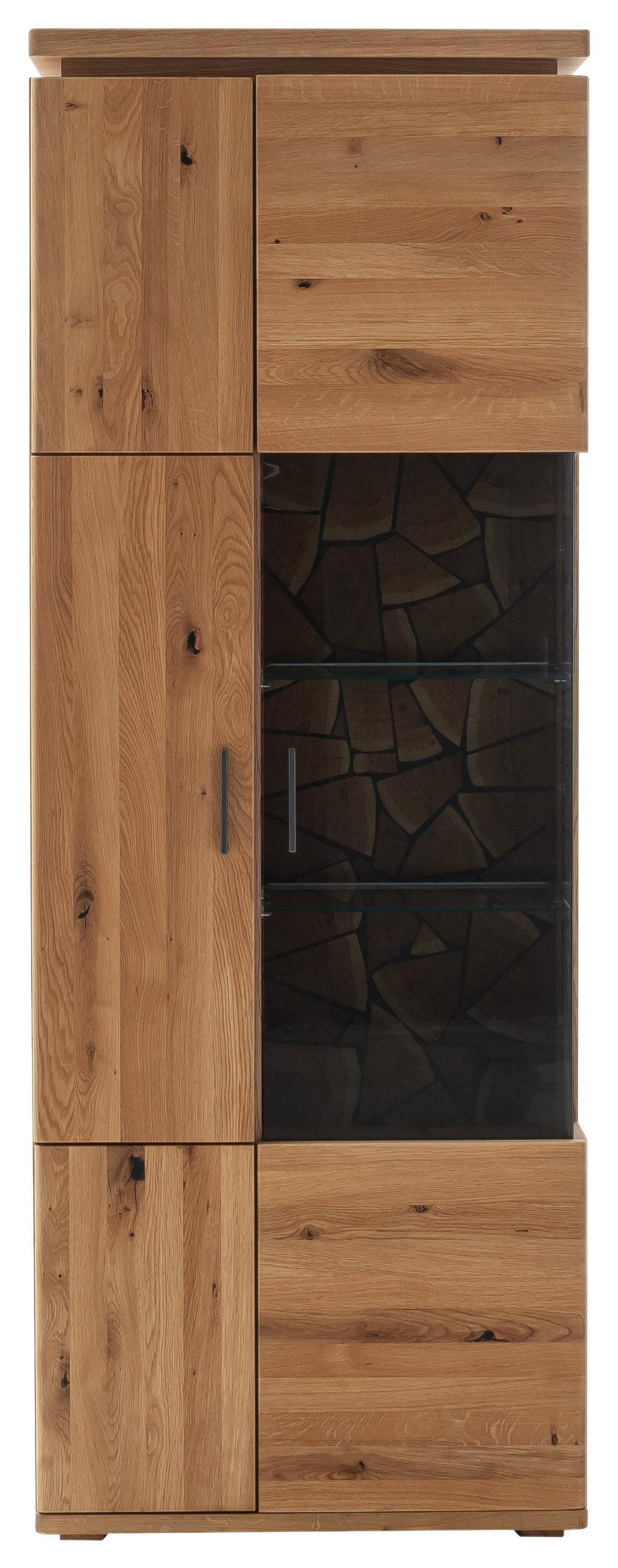 VITRINA, furnirano, masivno hrastova prečka siva, barve hrasta - siva/barve hrasta, Natur, kovina/steklo (75/204/37cm) - Linea Natura