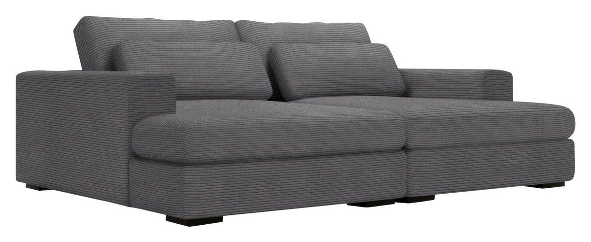 BIGSOFA in Cord Grau  - Schwarz/Grau, Design, Textil (223/80/158cm) - Lomoco
