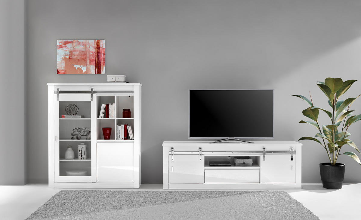 WOHNWAND 2-teilig  in Weiß, Weiß Hochglanz  349/152/43 cm  - Chromfarben/Weiß Hochglanz, Design, Holzwerkstoff/Metall (349/152/43cm) - Livetastic