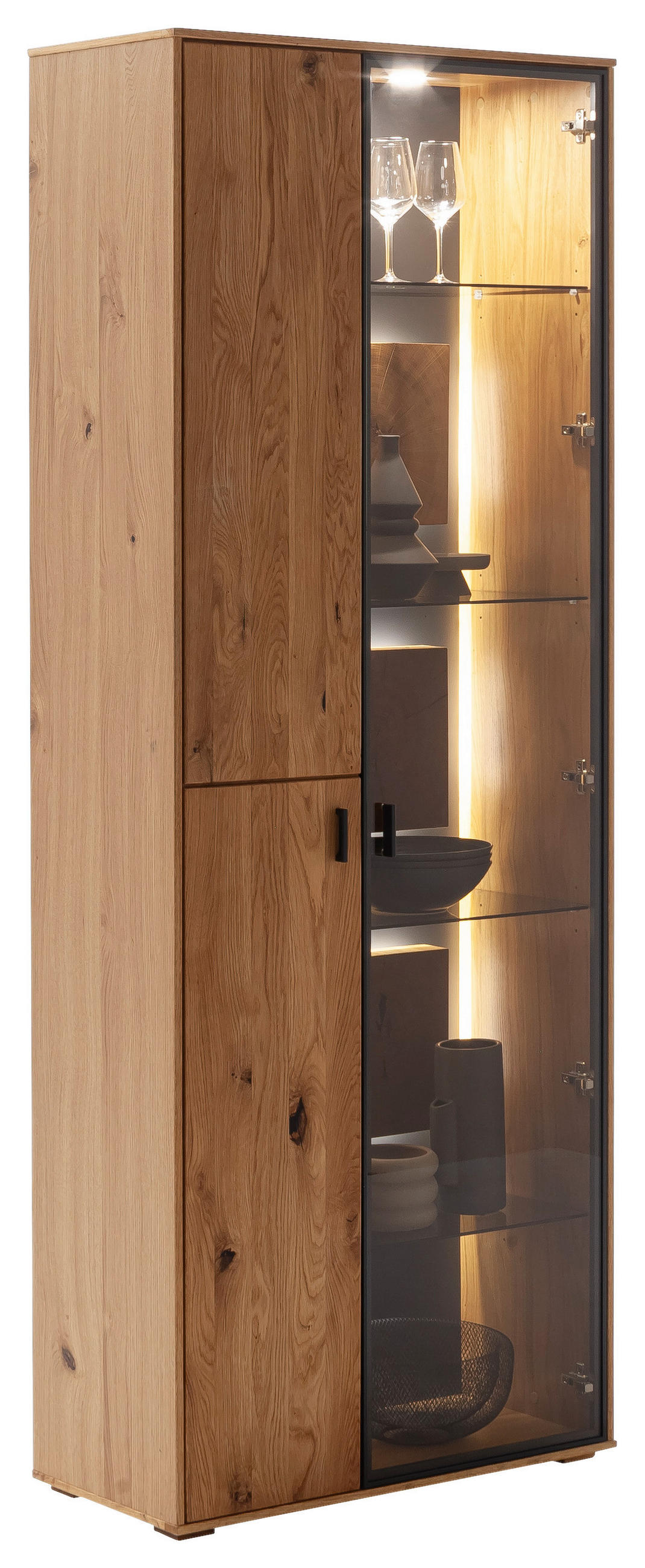 VITRINE in furniert, massiv Wildeiche Wildeiche  - Wildeiche/Anthrazit, Design, Glas/Holz (78/206/37cm) - MID.YOU