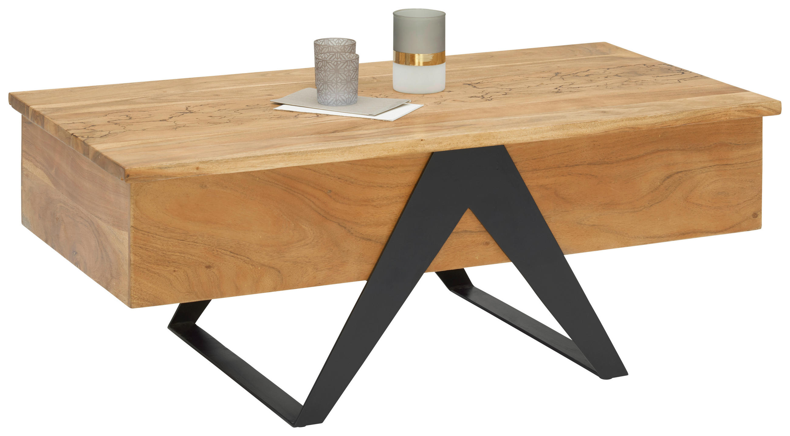 COUCHTISCH Akazie massiv 115/60/45(59) cm rechteckig Schwarz, Akaziefarben  - Schwarz/Akaziefarben, MODERN, Holz/Metall (115/60/45(59)cm) - Livetastic