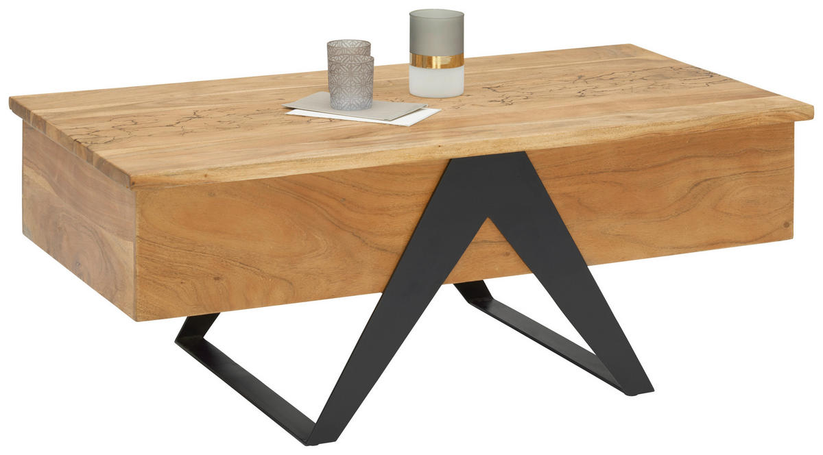 COUCHTISCH Akazie massiv 115/60/45(59) cm rechteckig Schwarz, Akaziefarben  - Schwarz/Akaziefarben, MODERN, Holz/Metall (115/60/45(59)cm) - Livetastic