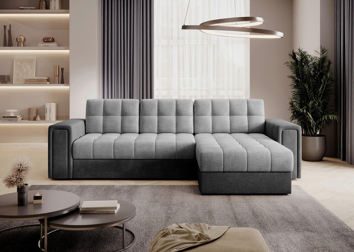 ECKSOFA Samt Hellgrau, Dunkelgrau  - Dunkelgrau/Hellgrau, Design, Kunststoff/Textil (260/150cm) - MID.YOU