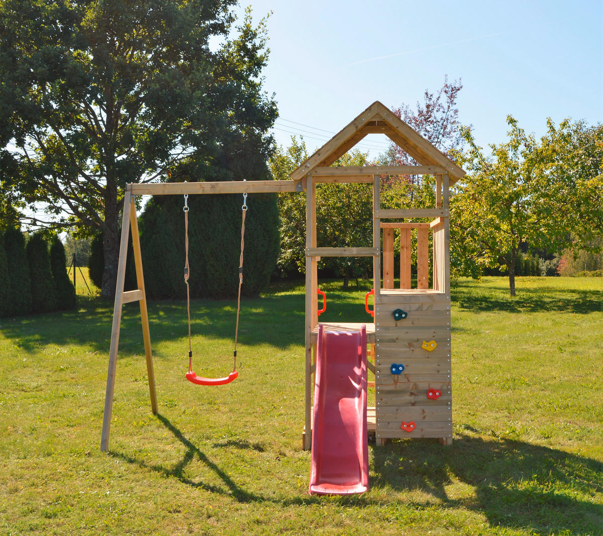 SPIELTURM 270/270/290 cm  - Rot/Naturfarben, KONVENTIONELL, Holz (270/270/290cm) - Ambia Garden