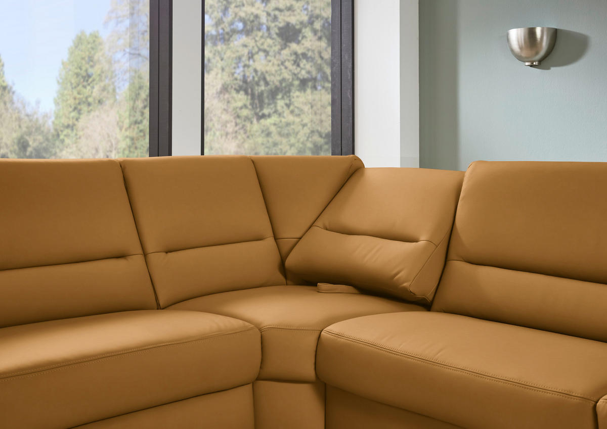 ECKSOFA  in Echtleder Senfgelb  249/290 cm  - Senfgelb/Schwarz, KONVENTIONELL, Leder/Metall (249/290cm) - Beldomo Premium