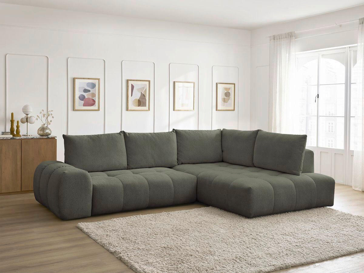 ECKSCHLAFSOFA EVEREST  mit Rücken echt, Armteil links, Armteil rechts Flachgewebe Grün  - Schwarz/Grün, MODERN, Kunststoff/Textil (320/212cm)