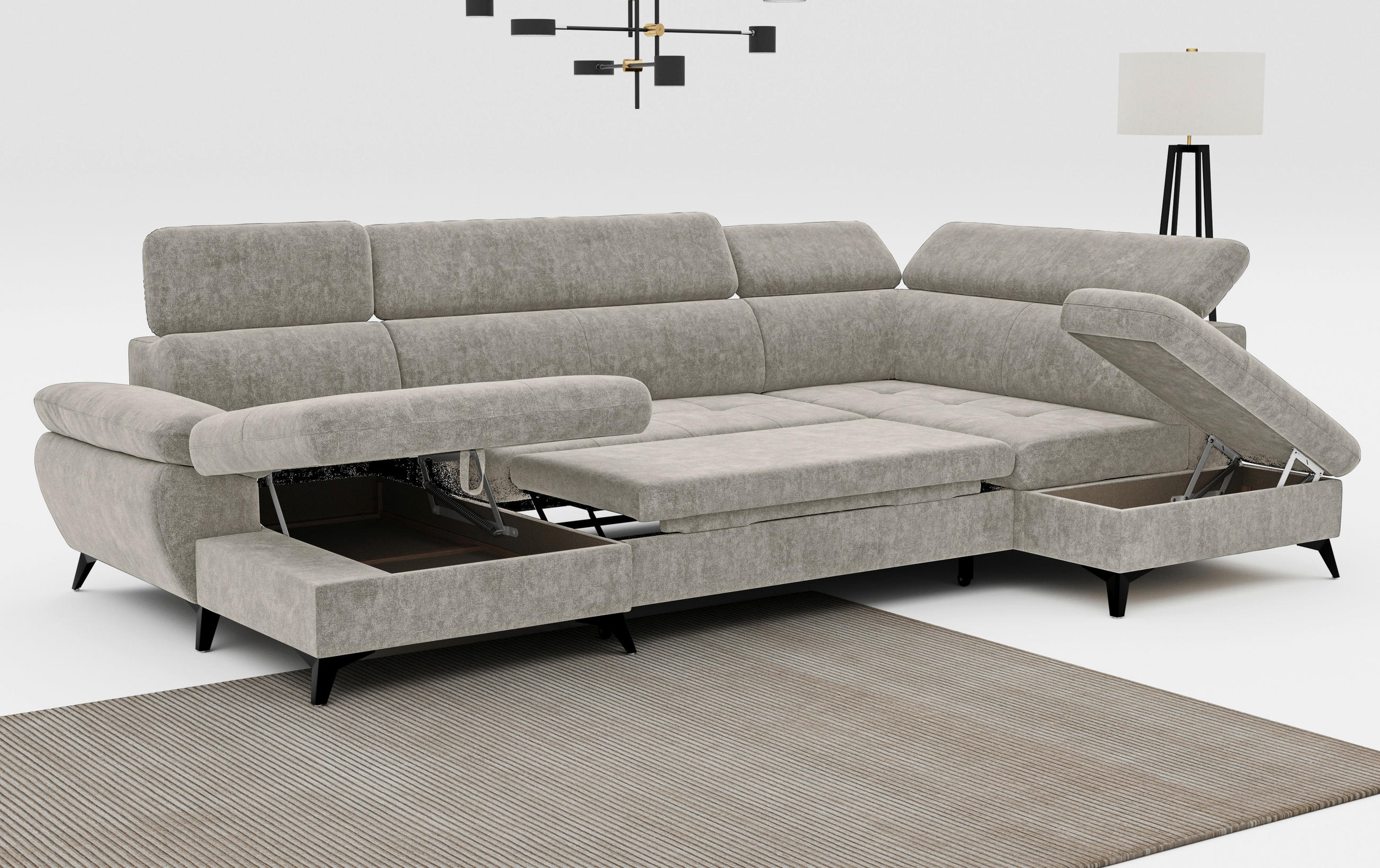 Thumbnail - Mid.you Wohnlandschaft, Schlamm, Textil, 6-Sitzer, Ottomane rechts, Ottomane links, U-Form, 324x207 cm, Stoffauswahl, Rü...