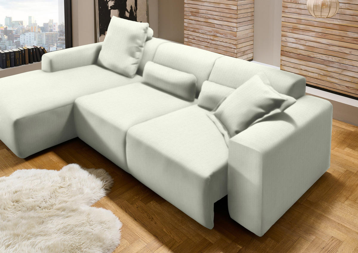 ECKSOFA Creme Feincord  - Creme/Schwarz, Design, Kunststoff/Textil (174/302cm) - Beldomo Style