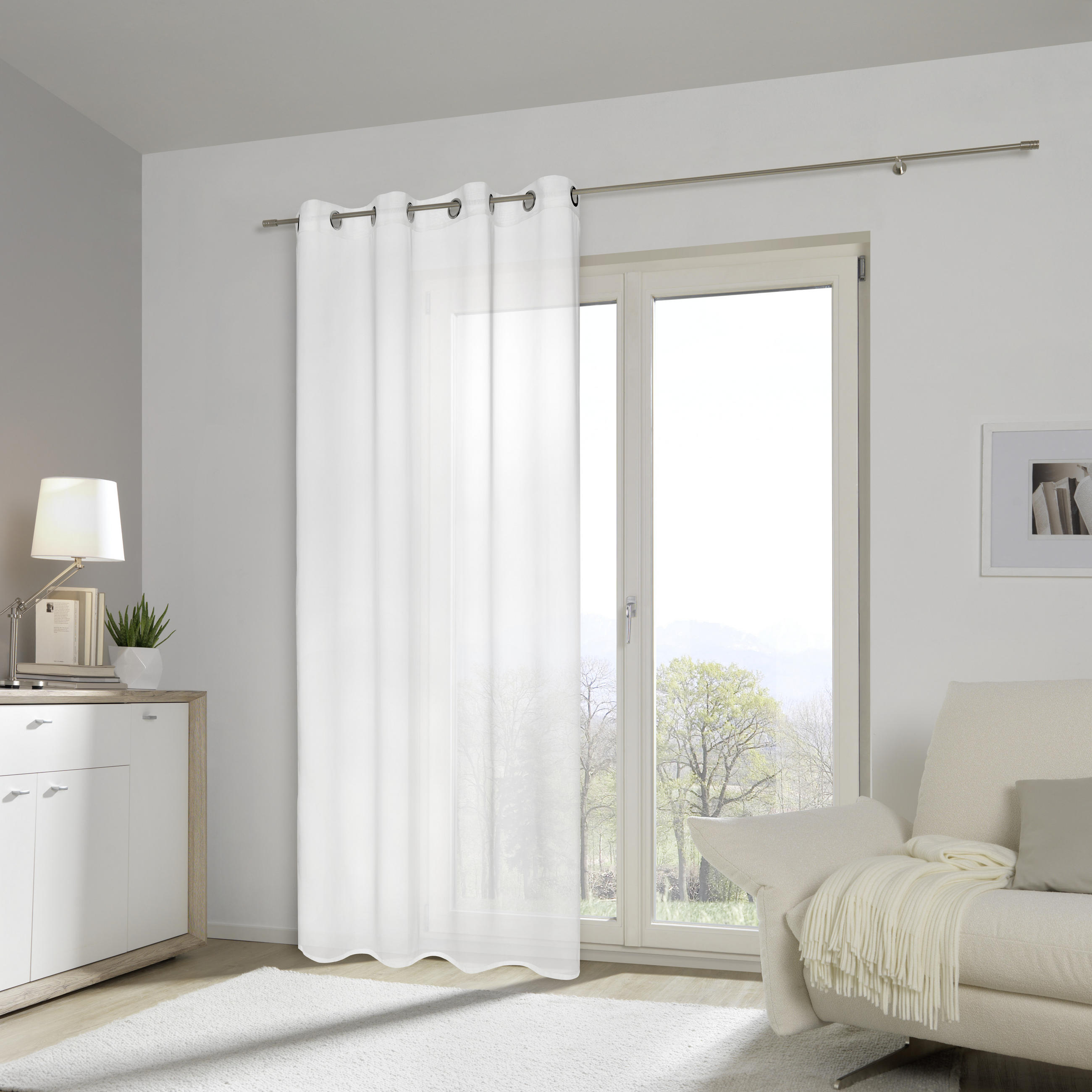ZAVESA SA KARIKAMA bela - bela, Osnovno, tekstil (140/245cm) - Boxxx