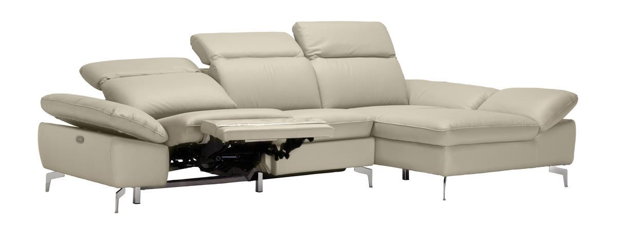 SEDEŽNA GARNITURA, videz usnja kombinacija pravega usnja/blaga umazano rjava  - barve kroma/umazano rjava, Design, kovina/tekstil (167/275cm) - Xora