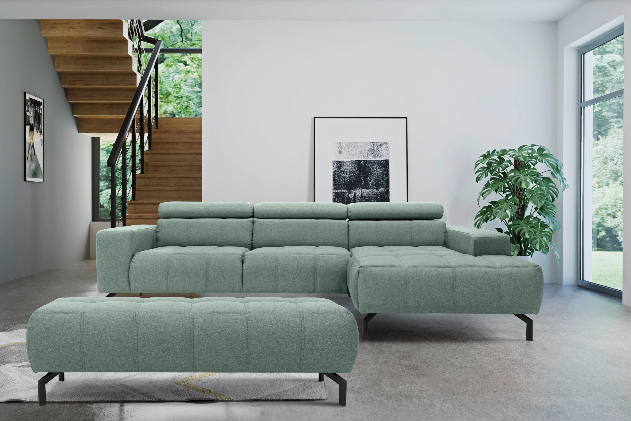 HOCKER Webstoff Hellblau - Schwarz/Hellblau, Design, Textil/Metall (153/45/62cm) - MID.YOU