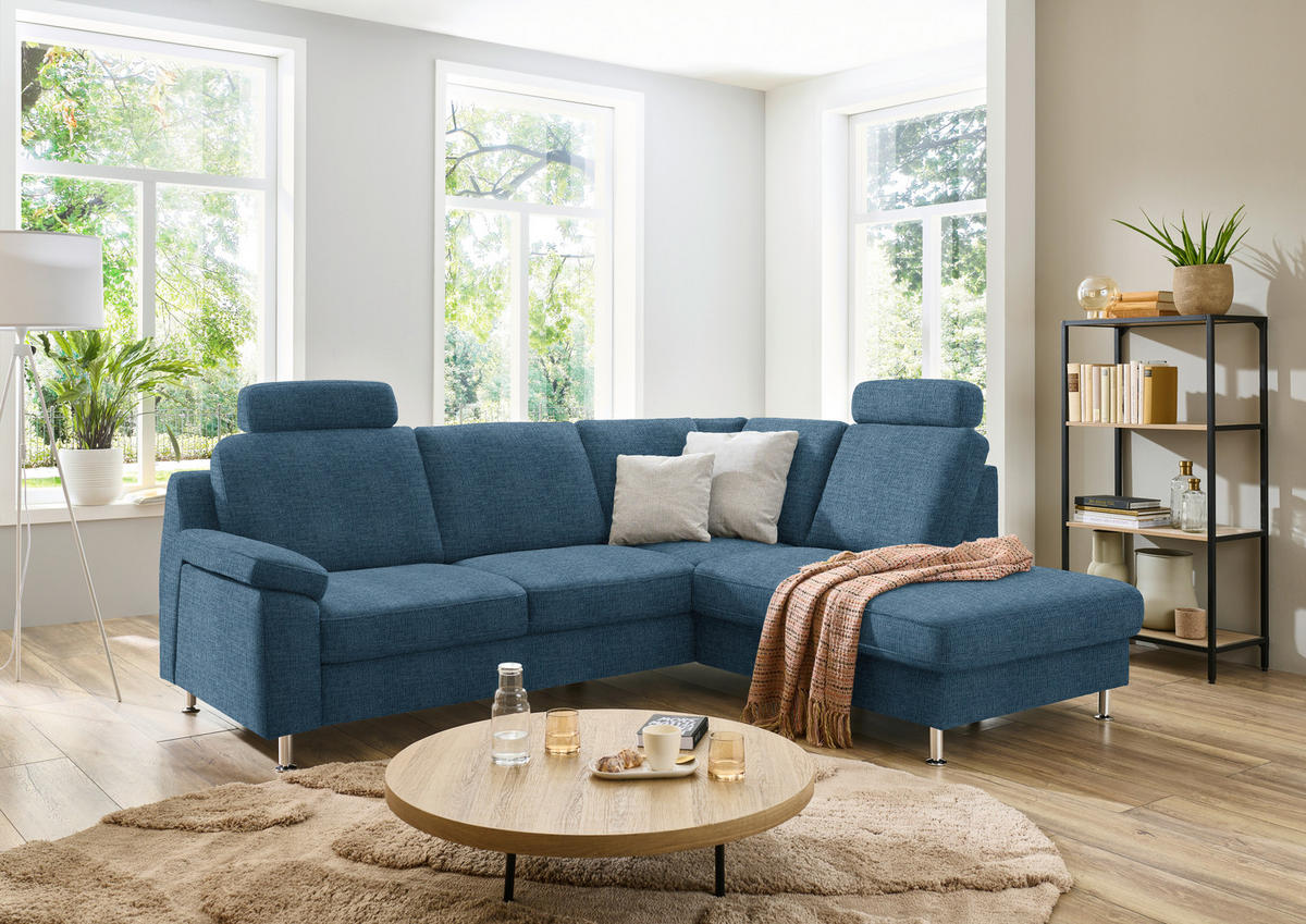 ECKSOFA in Webstoff Blau  - Blau/Alufarben, Konventionell, Textil/Metall (241/200cm) - Beldomo System