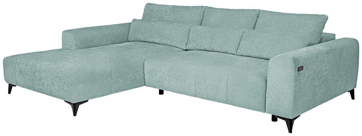 ECKSOFA Hellblau Chenille  - Schwarz/Hellblau, KONVENTIONELL, Kunststoff/Textil (222/279cm) - Hom`in