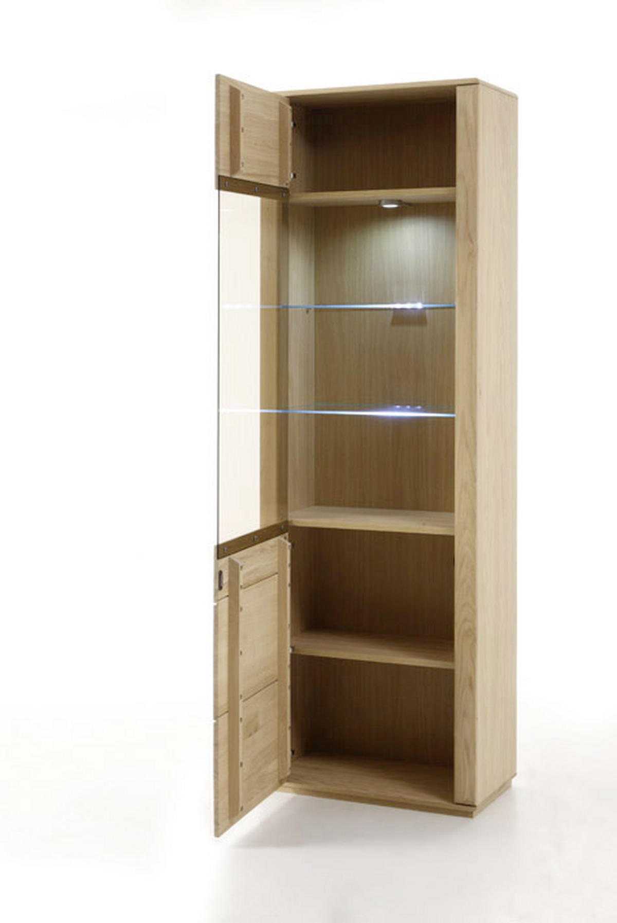 VITRINE in furniert, teilmassiv Eiche Eichefarben  - Eichefarben/Silberfarben, Design, Glas/Holz (69/209/38cm) - Livetastic