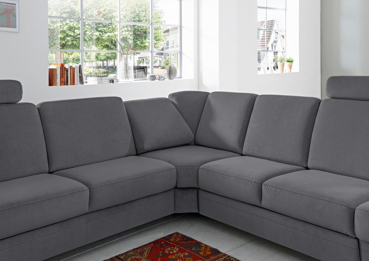 ECKSOFA in Flachgewebe Grau  - Alufarben/Grau, Konventionell, Textil/Metall (269/287cm) - Beldomo System