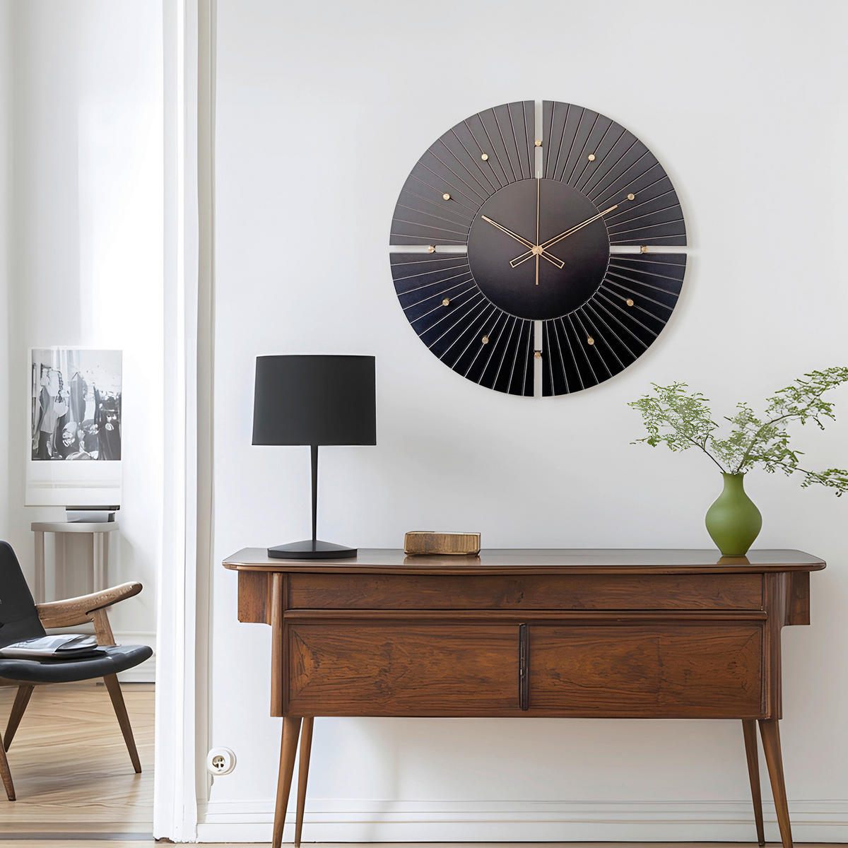 WANDUHR - Schwarz, Goldfarben  - Goldfarben/Schwarz, Basics, Holz/Kunststoff (57cm)