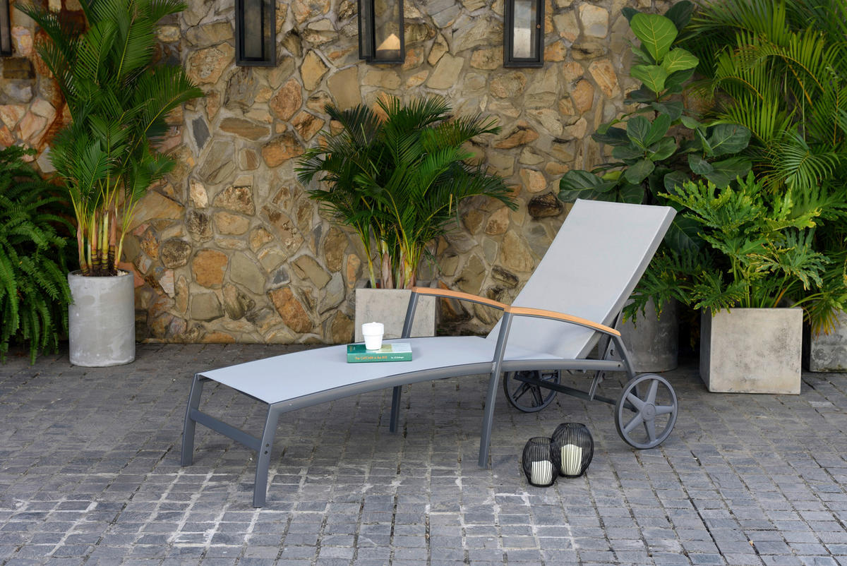 GARTENLIEGE 78/103/180 cm Eukalyptusholz  - Hellgrau/Grau, Design, Holz/Textil (78/103/180cm) - Ambia Garden