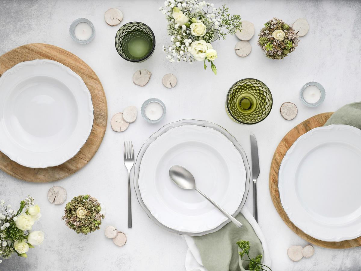 SERVIS Maria Theresia Platin 18 delar  - vit/platinafärgad, Basics, keramik (36,5/30,5cm) - Creatable