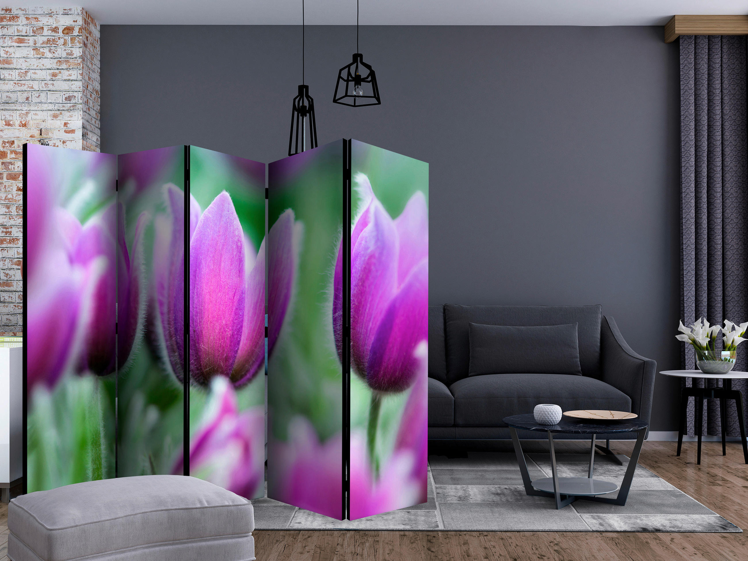 SKÄRMVÄGG  i trä, textil  grön, violett  - grön/violett, Basics, trä/textil (225/172/3cm) - artgeist