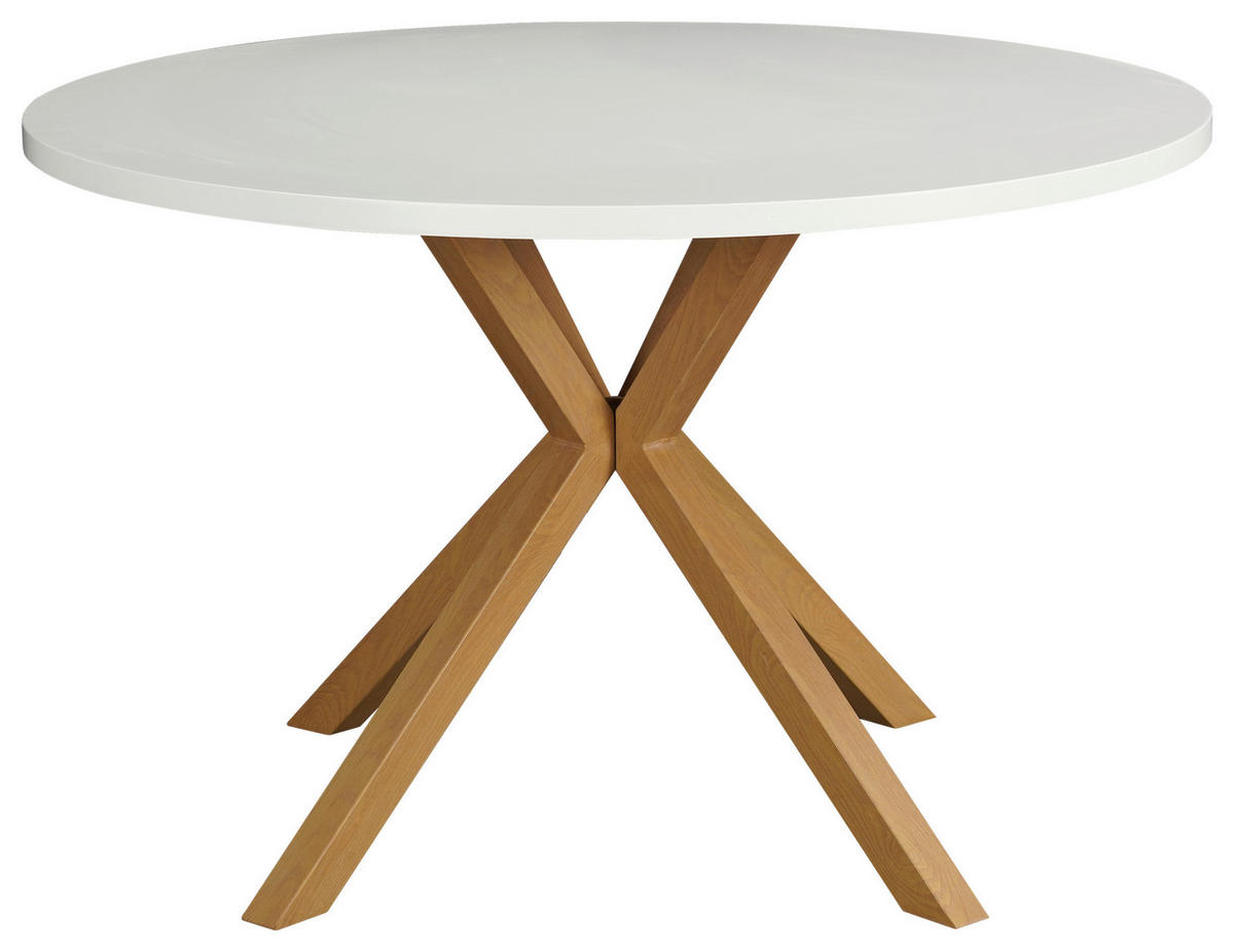 JEDILNA MIZA, bela  - bela/naravne barve, Moderno, kovina/leseni material (120/120/76cm) - MID.YOU