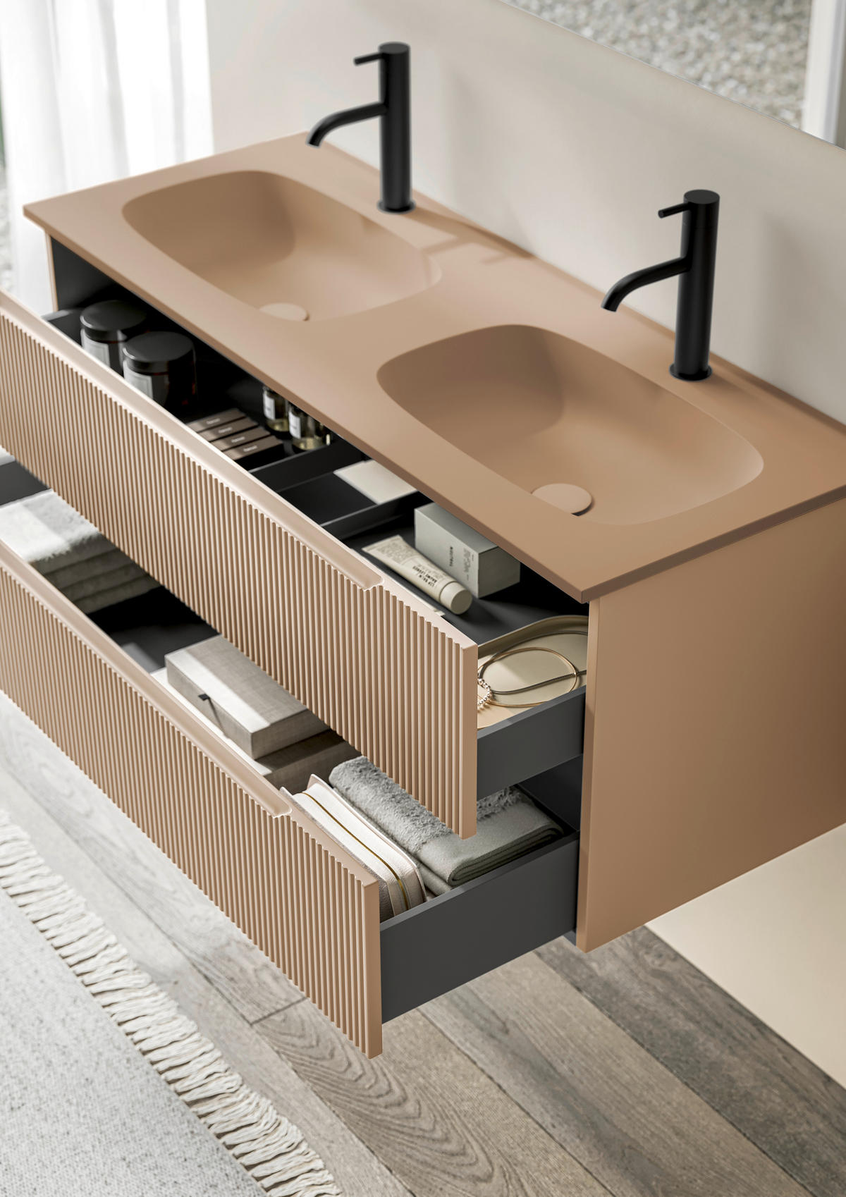 BADEZIMMER 3-teilig  in 120 cm  - Altrosa/Weiß, KONVENTIONELL, Holzwerkstoff/Stein (120cm) - Belluti