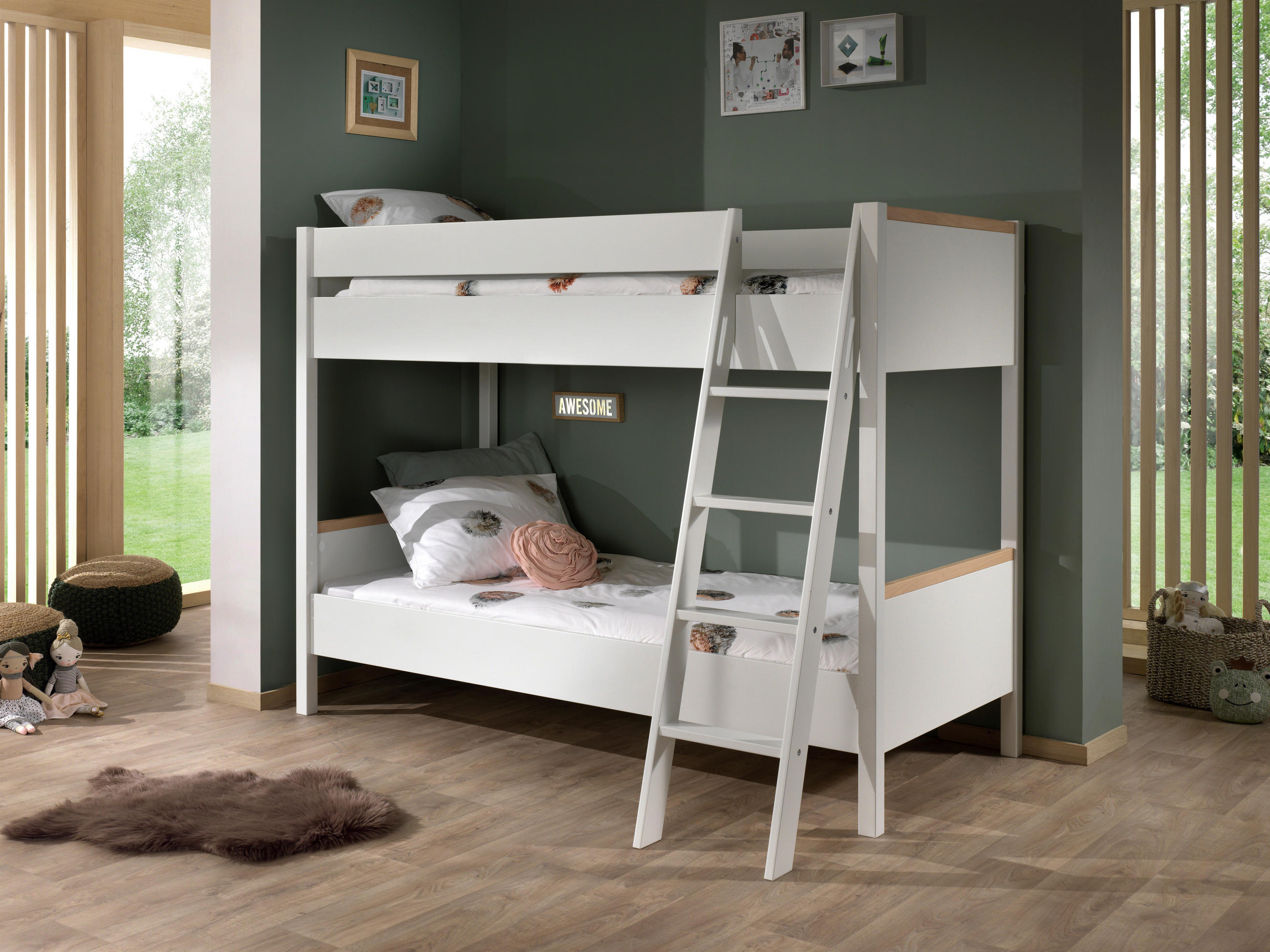 ETAGENBETT - Naturfarben/Weiß, MODERN, Holz/Holzwerkstoff (90/200cm) - MID.YOU