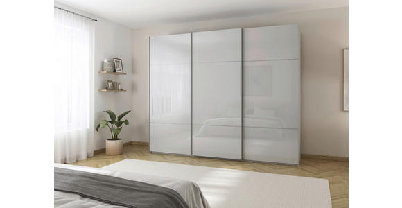 SCHWEBETÜRENSCHRANK 301/223/68 cm 3-türig Grau - Alufarben/Grau, KONVENTIONELL, Glas/Holzwerkstoff (301/223/68cm) - Novel