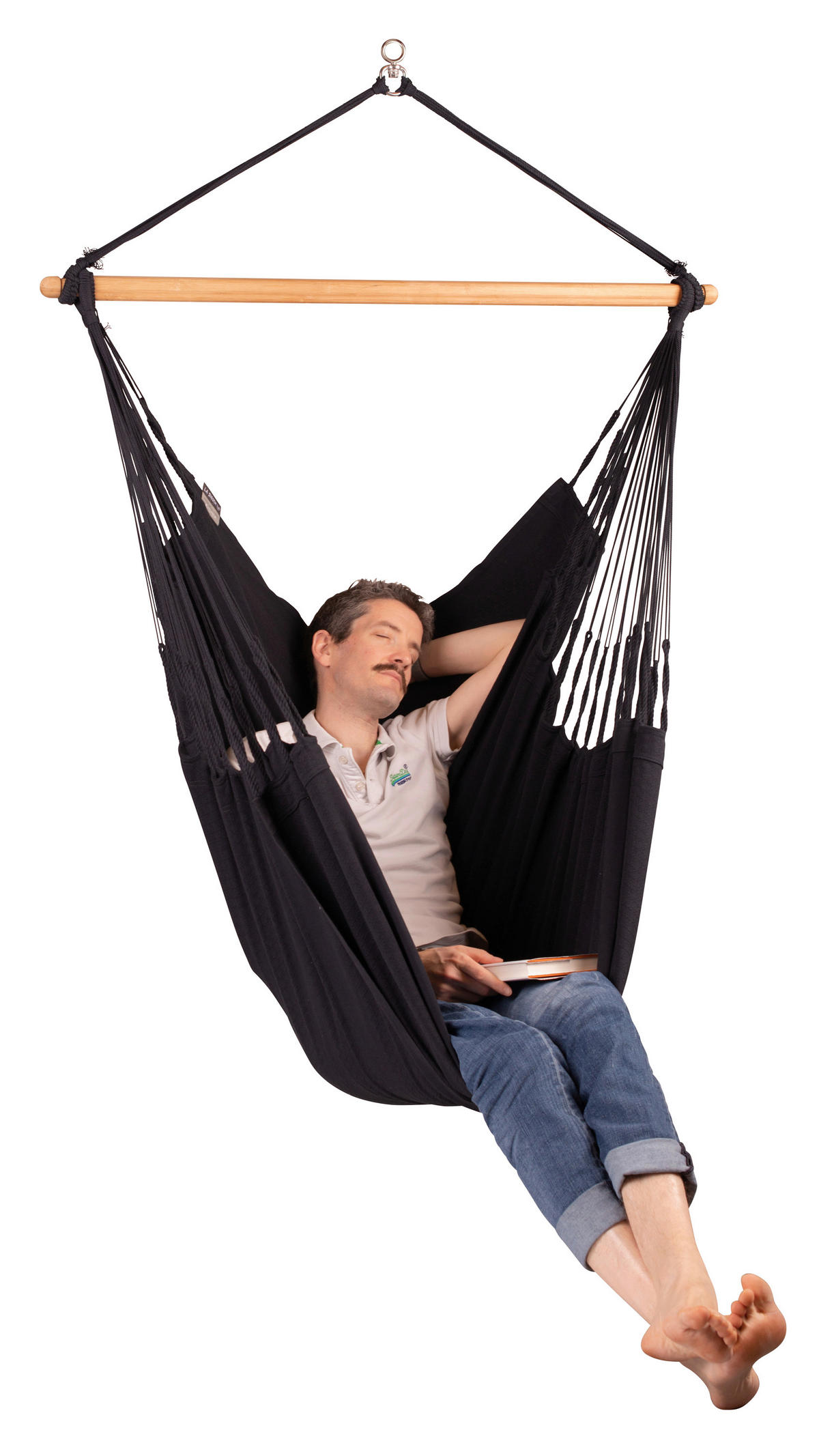 HÄNGESESSEL comfort org.cotton  - Schwarz, KONVENTIONELL, Holz/Textil (110cm) - La Siesta