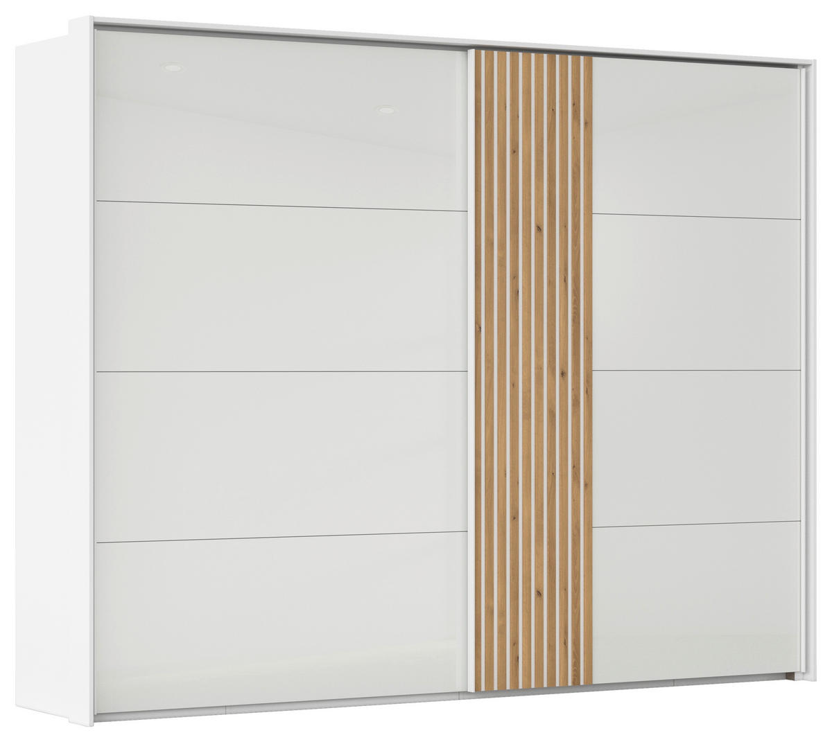 SCHWEBETÜRENSCHRANK  in Weiß, Eichefarben  - Eichefarben/Weiß, Design, Glas/Holzwerkstoff (262/223/68cm) - Novel