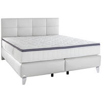 BOXSPRINGBETT 180/200 cm,  in Weiß, Matratze, Topper, H3 + H4 = fest + sehr fest  - Chromfarben/Weiß, KONVENTIONELL, Leder/Textil (180/200cm) - Novel