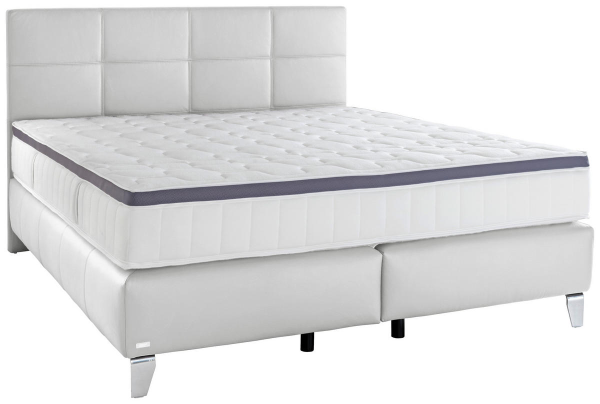 BOXSPRINGBETT 180/200 cm,  in Weiß, Matratze, Topper, H3 + H4 = fest + sehr fest  - Chromfarben/Weiß, KONVENTIONELL, Leder/Textil (180/200cm) - Novel