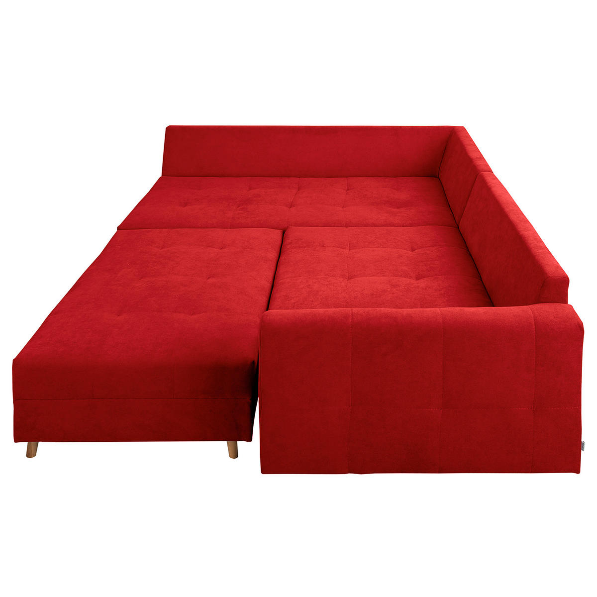 ECKSOFA inkl. Hocker Ariella Rot Mikrofaser Rückenkissen, Hocker  - Rot/Naturfarben, Design, Holz/Textil (161/231cm) - Livetastic