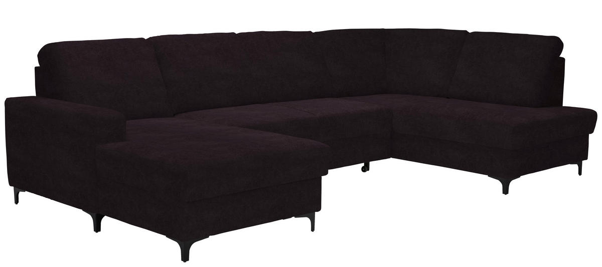 WOHNLANDSCHAFT Aubergine Flachgewebe  - Aubergine/Schwarz, KONVENTIONELL, Textil/Metall (167/317/185cm) - Stylife