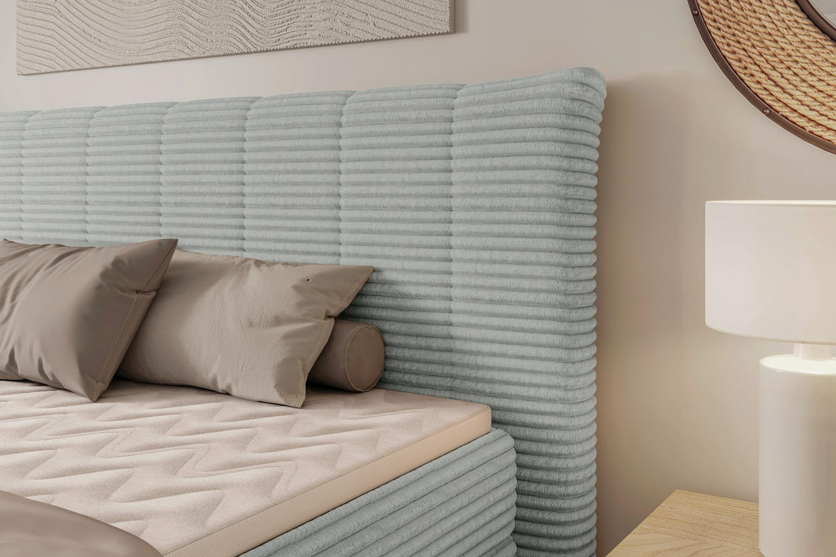 BOXSPRINGBETT 180/200 cm,  in Greige, gepolstertes Kopfteil, Bettkasten, Topper, Matratzen, H2 + H4 = mittel + sehr fest  - Greige/Schwarz, Design, Kunststoff/Textil (180/200cm) - Chameo