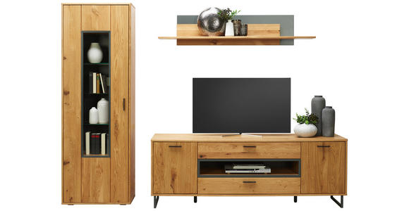 WOHNWAND in Eichefarben - Eichefarben/Silberfarben, KONVENTIONELL, Glas/Holz (263/200/50cm) - Cantus