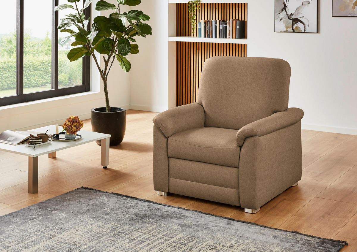 SESSEL Chenille Altrosa, Hellbraun  - Hellbraun/Alufarben, Konventionell, Textil/Metall (88/96/89cm) - Beldomo Comfort