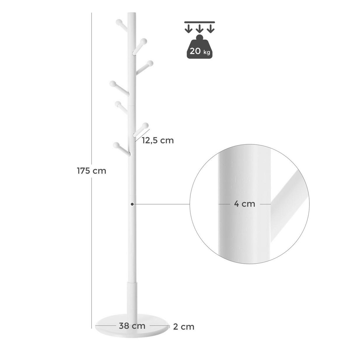 GARDEROBENSTÄNDER in Weiß 38/175/38 cm   - Weiß, Trend, Holz (38/175/38cm) - Boxxx